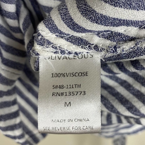 Olivaceous Lulus Blue White Striped Tie Front Plunging Neck Blouse Cover Up - Picture 7 of 7
